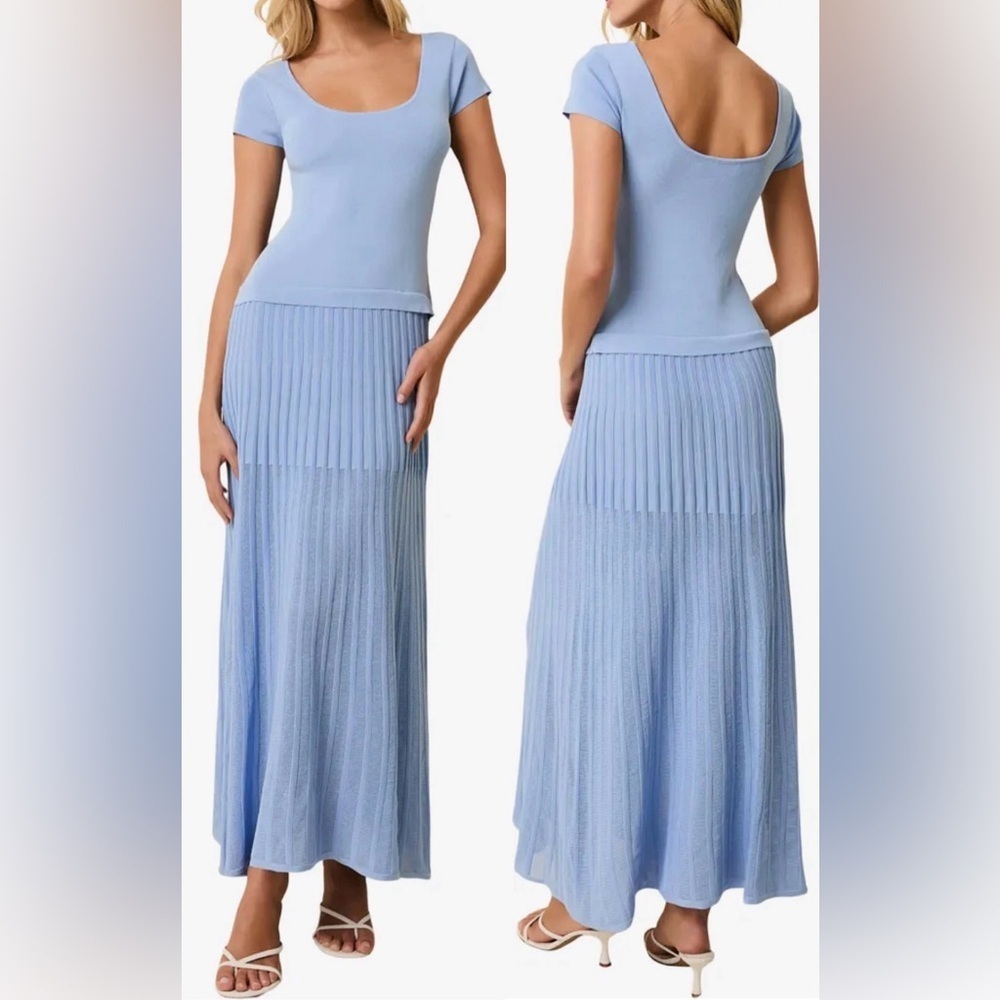 NEW Solid & Striped The Bridget Knit Open Water Blue Maxi Dress sz S